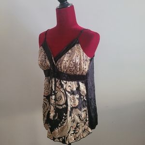 Y2K Black & Gold Paisley Adjustable Strap Camisole Top